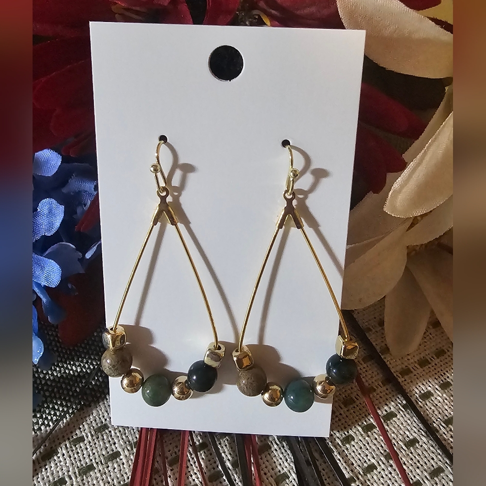 Elegant Gold and Green Beaded Earrings